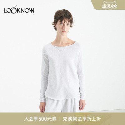 american vintage LOOKNOW26春季新品浅灰色船领长袖T恤