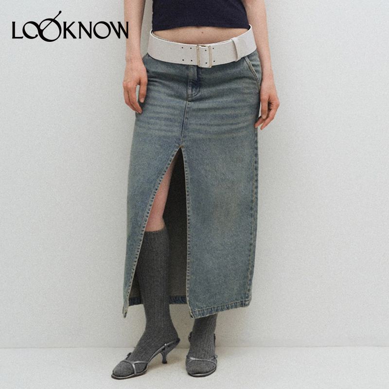 GIMAGUAS蓝色开衩半身裙