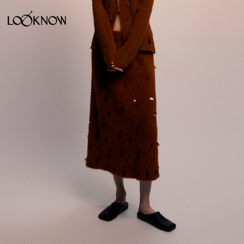 nume X LOOKNOW设计师品牌2025年秋季新款羽毛亮片半裙女