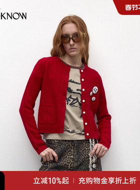 madeinormal绞花系列LOOKNOW2025春休闲简约新年红色勋章开衫女