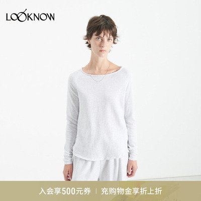 american vintage LOOKNOW26春季新品浅灰色船领长袖T恤