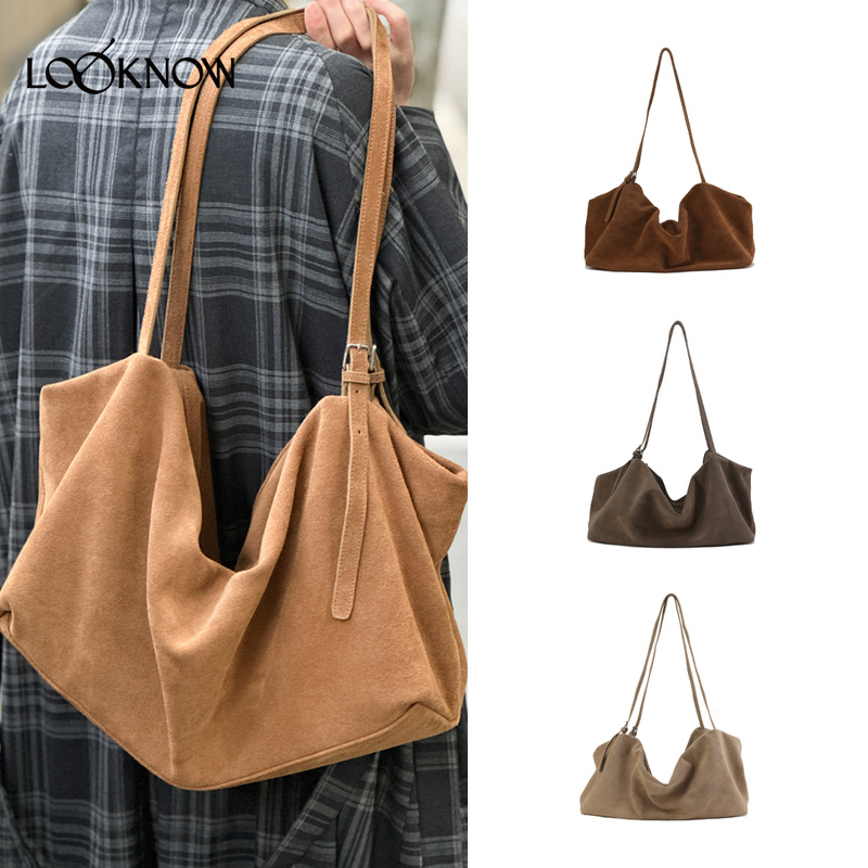 halfmoon x LOOKNOW2025秋冬新款方形仿麂皮通勤大包斜跨单肩包