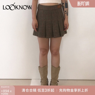 棕色格纹百褶裙女 LAND设计师品牌LOOKNOW春夏新款