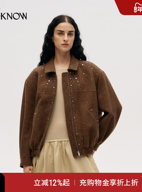 ICE DUST x LOOKNOW2025冬季新款宽肩铆钉呢料夹克