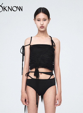 NACHE设计师品牌LOOKNOW春秋黑色绳结吊带背心