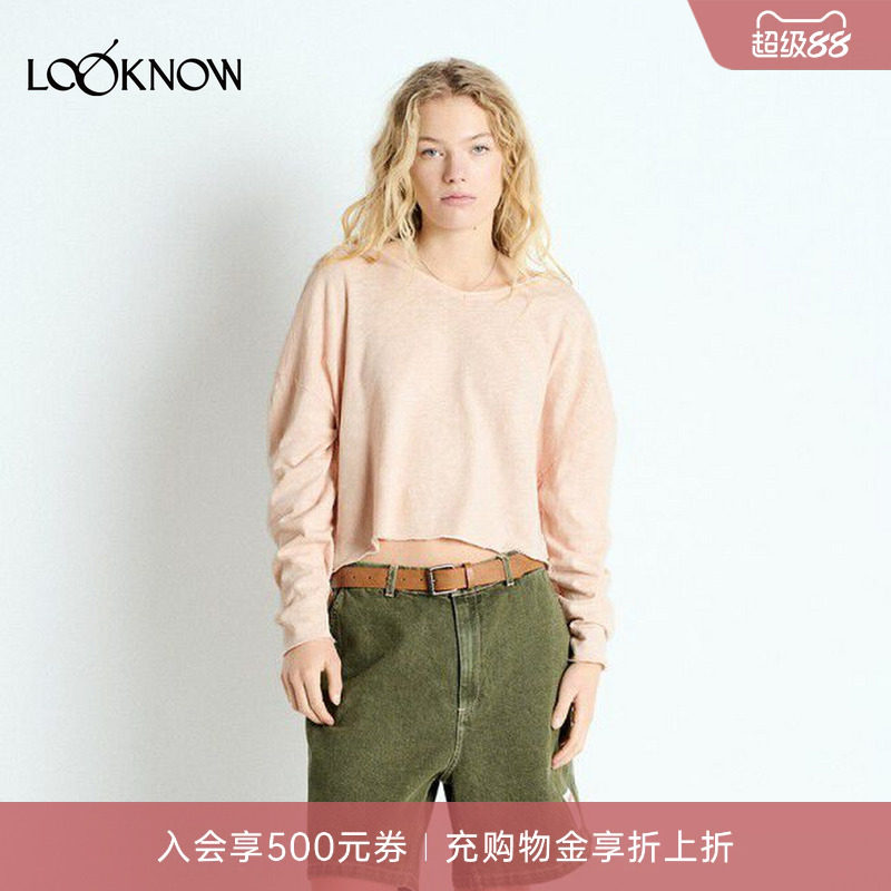 american vintage X LOOKNOW设计师品牌26秋季新品粉色V领长袖T恤图片