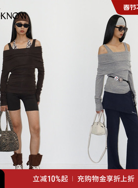 madeinormal X LOOKNOW2025年秋季新款假两件吊带一字肩针织衫女