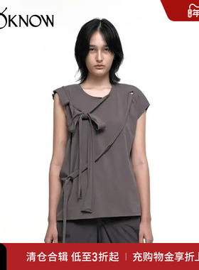 NACHE设计师品牌LOOKNOW24春夏新款炭灰色系带半袖 T 恤女