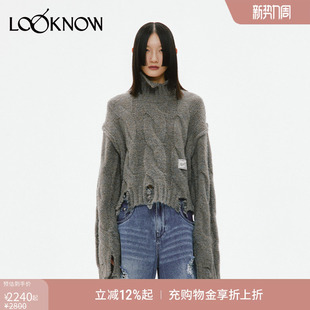 RODERIC WONG设计师品牌LOOKNOW秋冬灰棕色绞花毛衣