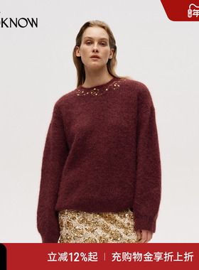 ICE DUST x LOOKNOW2025冬季新款珠片刺绣套头毛衣