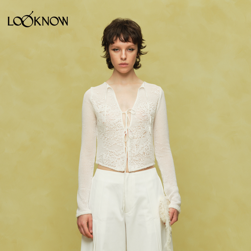 OSMOS设计师品牌LOOKNOW2025年春季新款蕾丝提花开衫