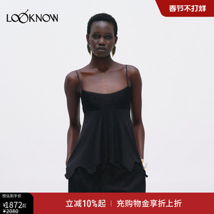 JACQUES WEI X LOOKNOW2026春夏新品黑色缎面拼接蕾丝吊带背心