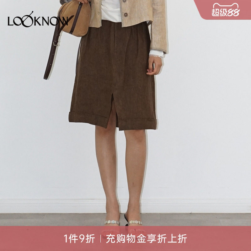 halfmoon x LOOKNOW2026新款棕色腰部格纹裙裤女图片