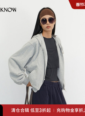 madeinormal X LOOKNOW2025秋冬新品灰色假两件抽绳连帽外套女