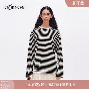 撞色拼接条纹刺绣T恤打底长袖 ICE LOOKNOW2026春夏新款 女 DUST