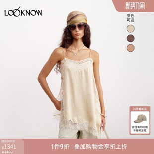 LOOKNOW2026春夏新品 LAND 蕾丝拼接不规则下摆吊带上衣