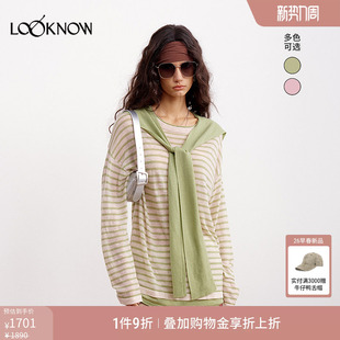 多色条纹披肩假两件羊毛套头衫 LAND LOOKNOW2026春夏新款