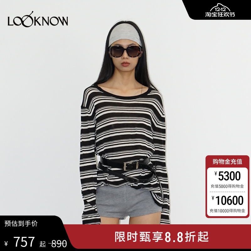 madeinnormal X LOOKNOW25秋季黑白条纹宽松针织衫女