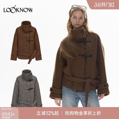 halfmoon设计师品牌LOOKNOW冬季新款短款毛呢外套大衣立领新年