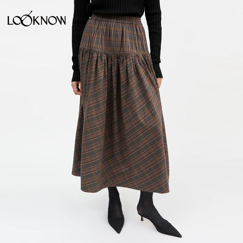 Skall Studio X LOOKNOW设计师品牌25秋冬新品深绿色格纹半身长裙