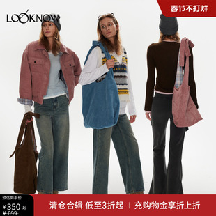 Matte Revolution设计师品牌LOOKNOW棕色灯芯绒拼接格纹包包