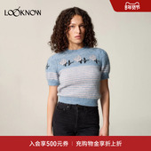 新款 法式 蓝色半袖 Rouje设计师品牌LOOKNOW2025年春季 花朵针织衫 女