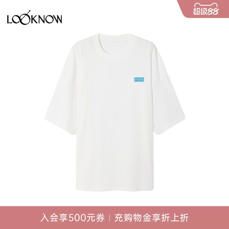 american vintage LOOKNOW设计师品牌26秋季新品白色logo圆领T恤图片