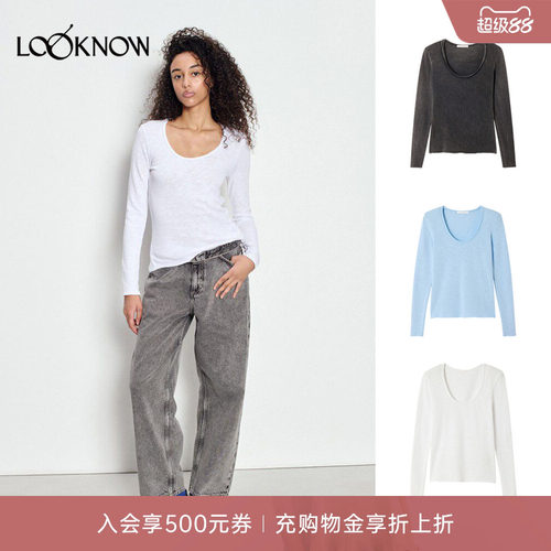 american vintage LOOKNOW26春季新品多色V领长袖T恤