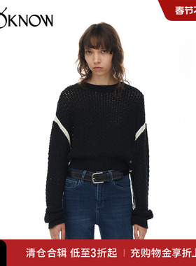 IF BY LAND设计师品牌LOOKNOW慵懒镂空黑白色小香风宽松女士毛衣