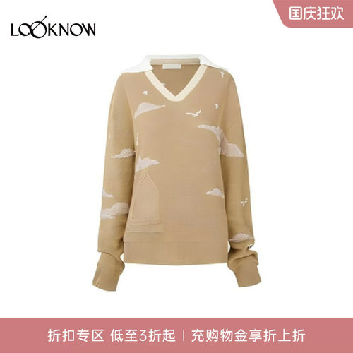 osmos x LOOKNOW设计师品牌26年新品云朵嵌花可拆卸毛领套头