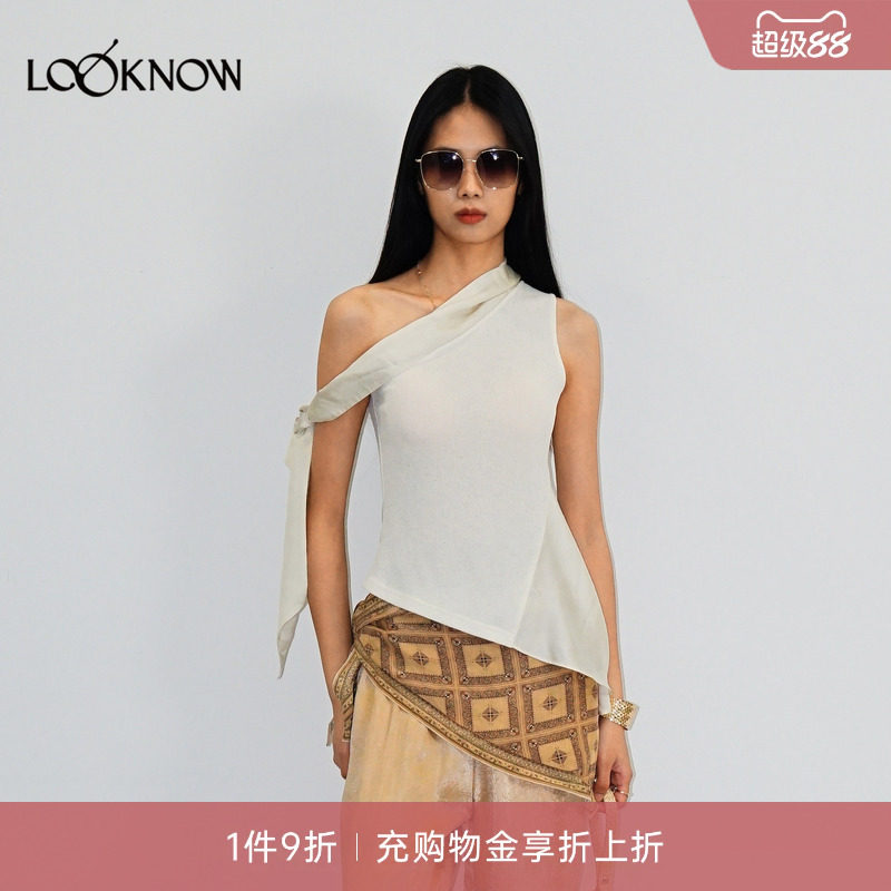 halfmoon X LOOKNOW设计师品牌26新品斜肩面料拼接针织背心图片