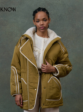 LOUISE MISHA x LOOKNOW2025秋季新款姜黄色立领收腰大衣女