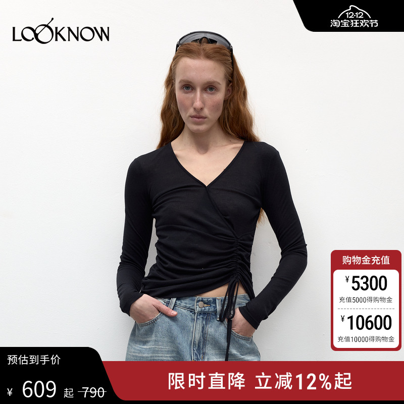 madeinormal设计师品牌LOOKNOW2025春季新款v领抽褶绑带针织衫女
