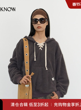 madeinormal X LOOKNOW2025年秋季新款紫黑色泰迪绒绑带针织衫女