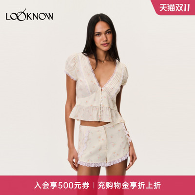 loveshackfancy LOOKNOW26秋季新品奶黄碎花蕾丝边V领衬衫