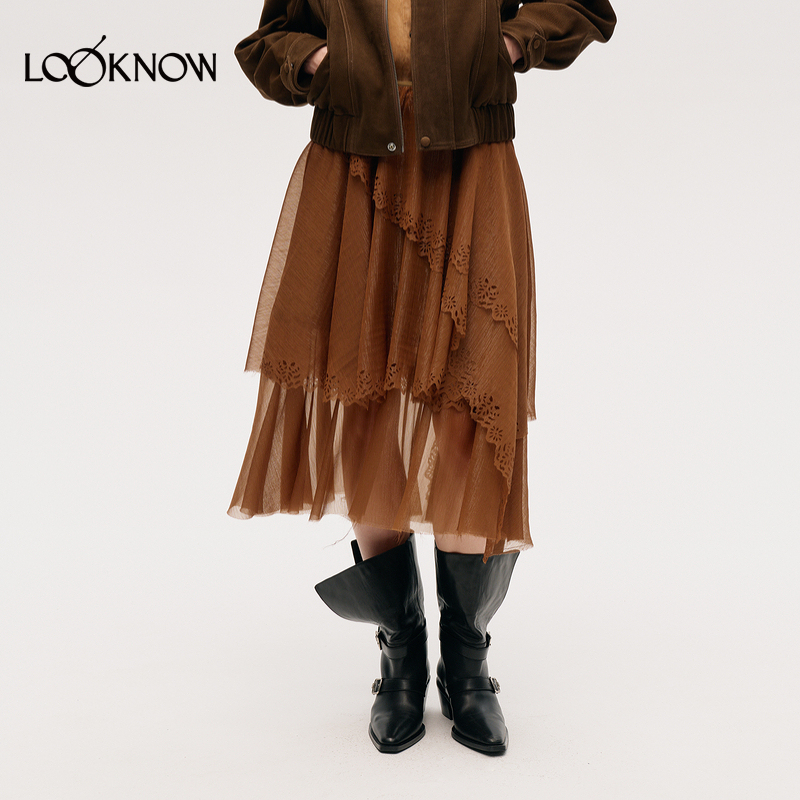 ICE DUST X LOOKNOW设计师品牌2025秋冬新款不对称镂空花边半裙女
