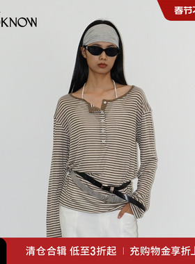 madeinormal X  LOOKNOW2025年秋季条纹亨利领宽松长袖针织衫女
