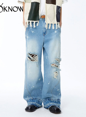 ADER ERROR设计师品牌LOOKNOW春夏24新款蓝色破洞牛仔长裤