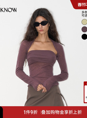 IF BY LAND X LOOKNOW2025年秋季紫色薄透绵羊毛长袖两件套女上衣