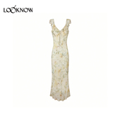 LAND LOOKNOW2026春夏新品 花卉雪纺荷叶边吊带连衣裙