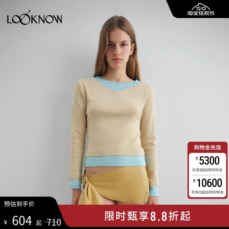 GIMAGUAS X LOOKNOW设计师品牌2025年秋季新款黄蓝拼色长袖T恤女