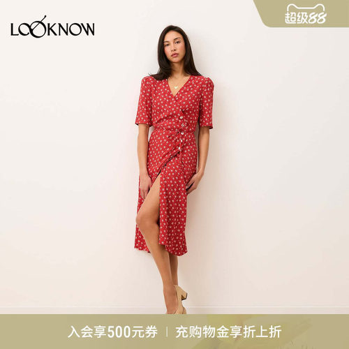 Rouje x LOOKNOW2026春季新款印花多色樱桃围裹式连衣裙