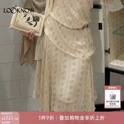 if by land x LOOKNOW2026春季新品条纹不规则印花半身裙