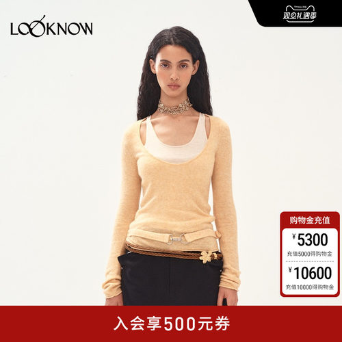 MEDIUM WELL X LOOKNOW25年秋季新款假两件钩扣羊毛针织上衣女