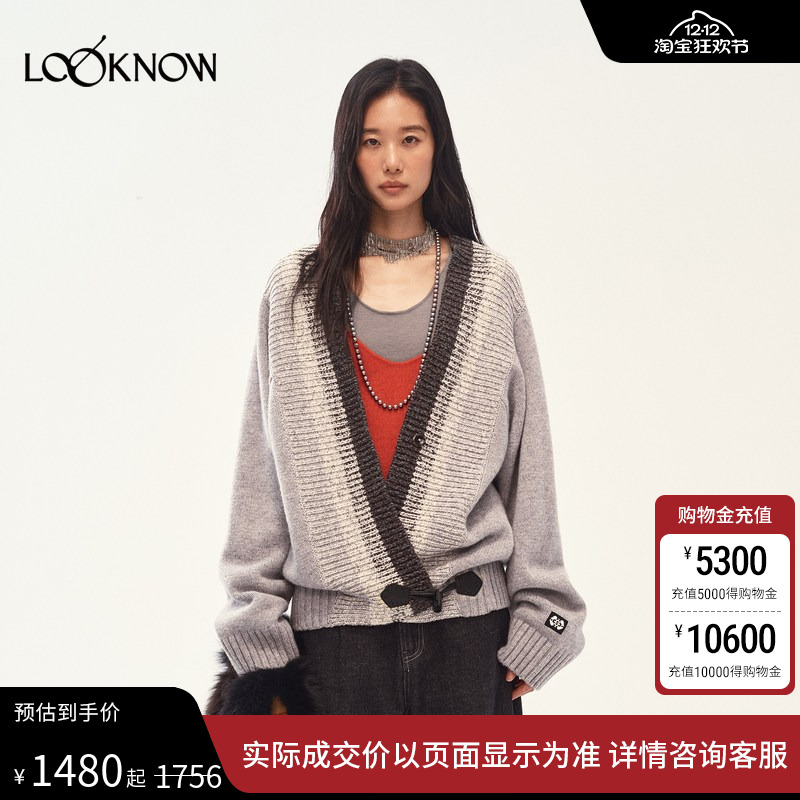 MEDIUM WELL设计师品牌LOOKNOW2025秋季新款渐变花纱v领羊毛开衫