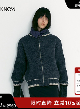 LOW CLASSIC x LOOKNOW2025秋季新款深灰色针织开衫拉链毛衣女