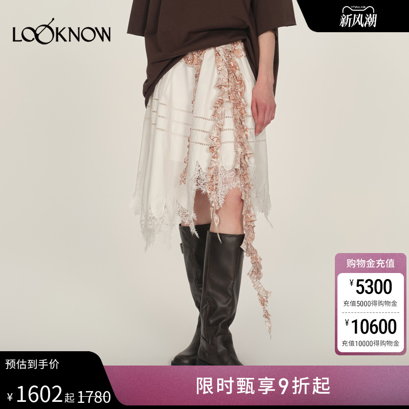 ICE DUST设计师品牌LOOKNOW2025早秋新款不对称蕾丝花边半裙