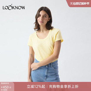 american vintage LOOKNOW26春季新品浅黄色宽松短袖