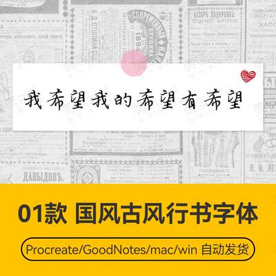 Procreate/Win/GoodNotes/Mac用 国风古风行书字体安装包自动发货