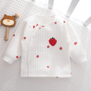 新生婴幼儿保暖内衣夹棉上衣秋冬3个月男女宝宝开衫 薄棉外套无骨